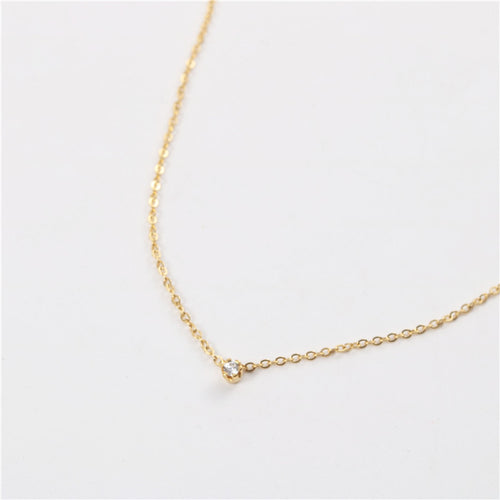 18K gold single diamond pendant collarbone chain necklace