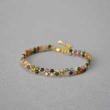 Load image into Gallery viewer, Colorful tourmaline natural stone woven flower beaded bracelet