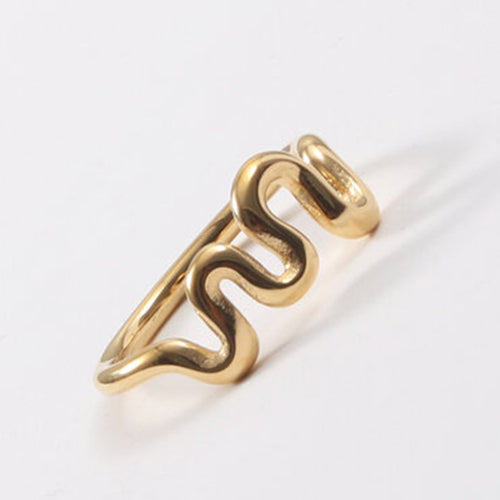 M curved line titanium steel 18k gold ring