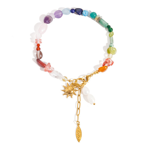 18K gold stainless steel freshwater pearl turquoise star pendant bracelet