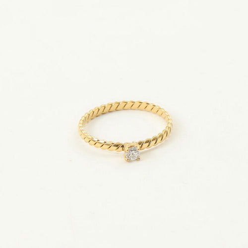 18K gold flat twisted fine diamond ring