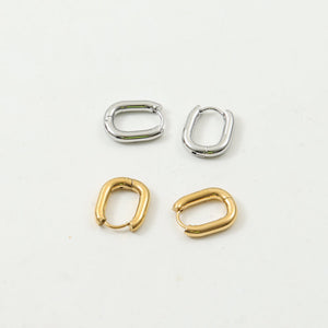 Oval smooth titanium steel plain ring earrings