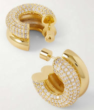 Load image into Gallery viewer, Copper and zirconium double-ring C-shaped earrings