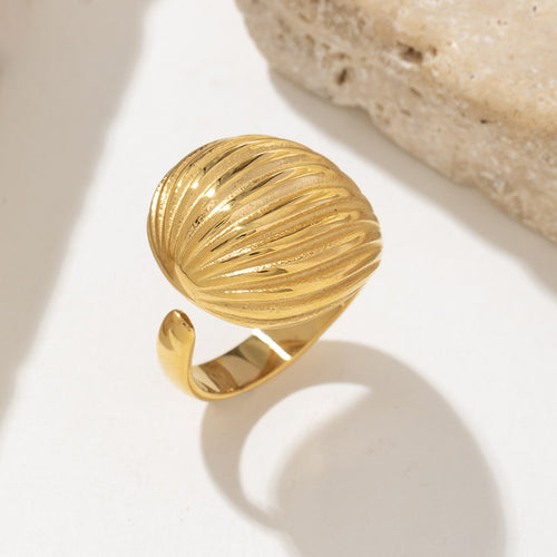 Stainless steel 18K gold special-shaped brushed texture open ring