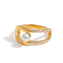 Load image into Gallery viewer, 18K gold stainless steel pearl diamond-encrusted ring