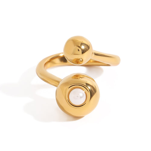 18K gold stainless steel pearl irregular opening ring