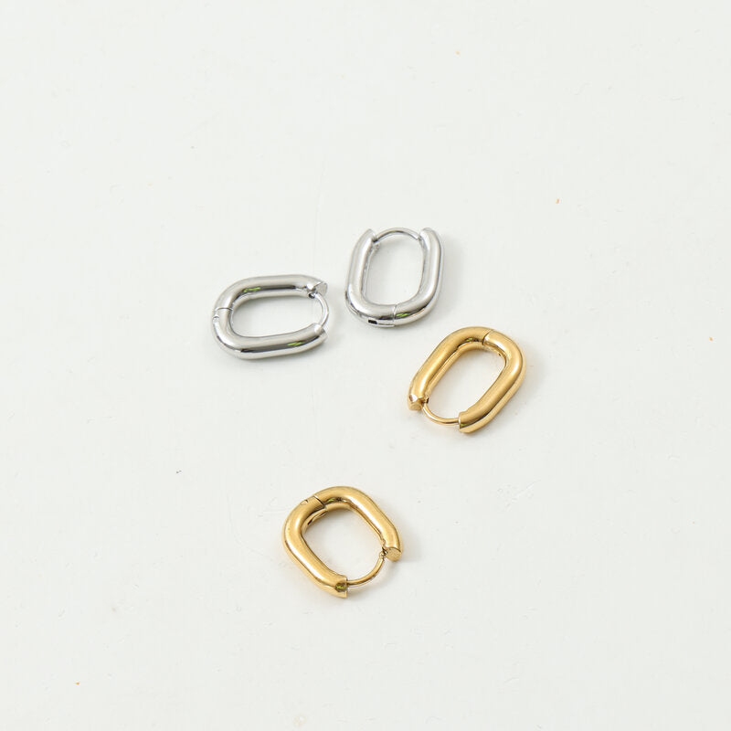 Oval smooth titanium steel plain ring earrings