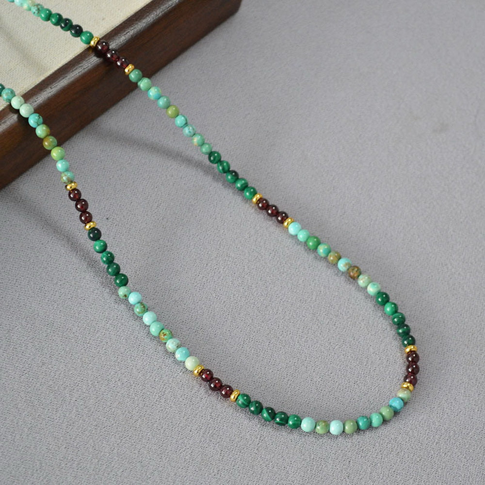 Malachite garnet turquoise beaded necklace