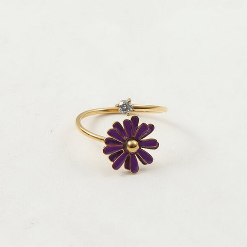 18K gold stainless steel double-layer rotatable Daisy ring