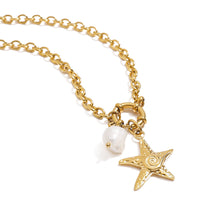 Load image into Gallery viewer, 18K gold stainless steel starfish freshwater pearl pendant necklace