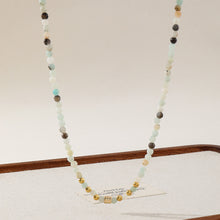 Load image into Gallery viewer, A round 4mm natural stone beaded necklace made of 18K gold plated with copper