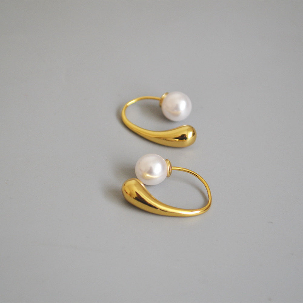Brass gold-plated small water droplet imitation pearl detachable ear hook earrings