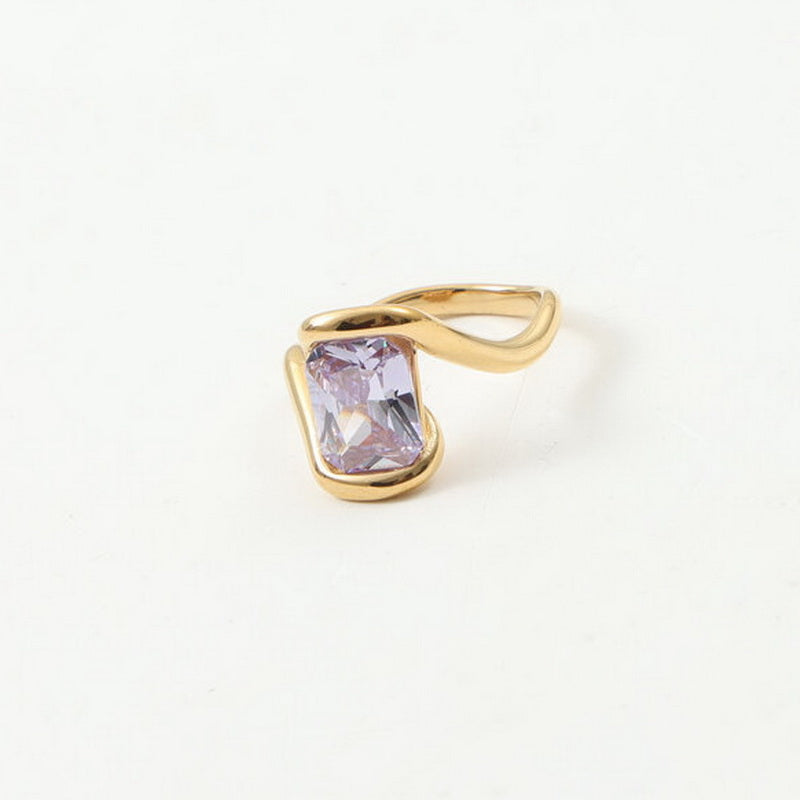 18K gold stainless steel purple zircon ring
