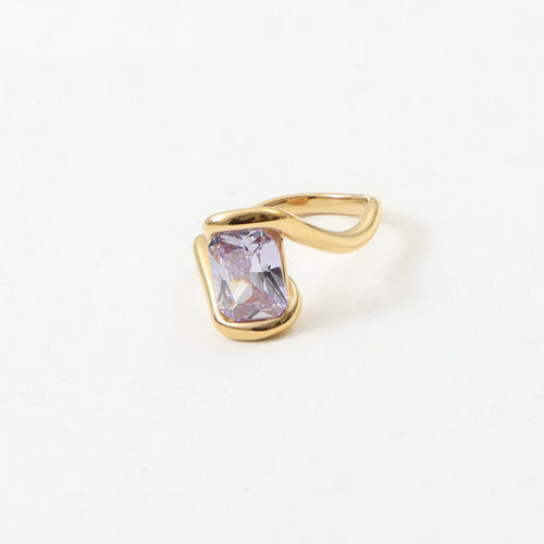 18K gold stainless steel purple zircon ring