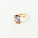 18K gold stainless steel purple zircon ring