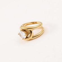 Load image into Gallery viewer, 18K gold stainless steel oval zircon wide ring