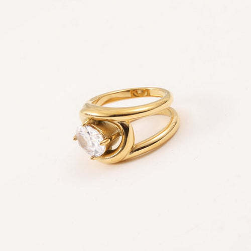 18K gold stainless steel oval zircon wide ring
