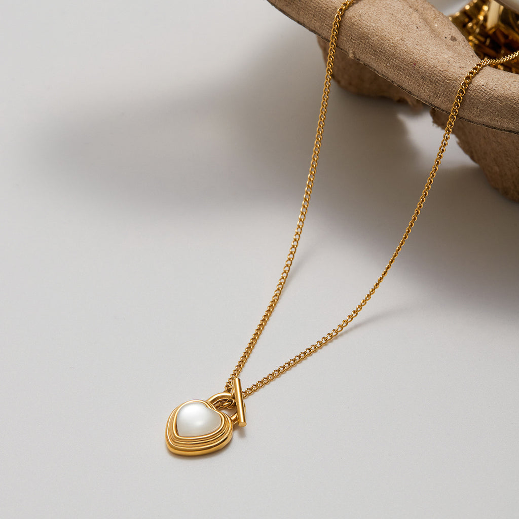 18K gold stainless steel cat's eye heart-shaped pendant necklace