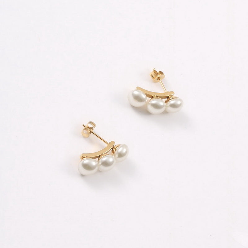 18K gold stainless steel pearl earrings