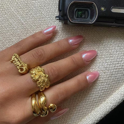 18K gold stainless steel spiral three-layer smooth ring