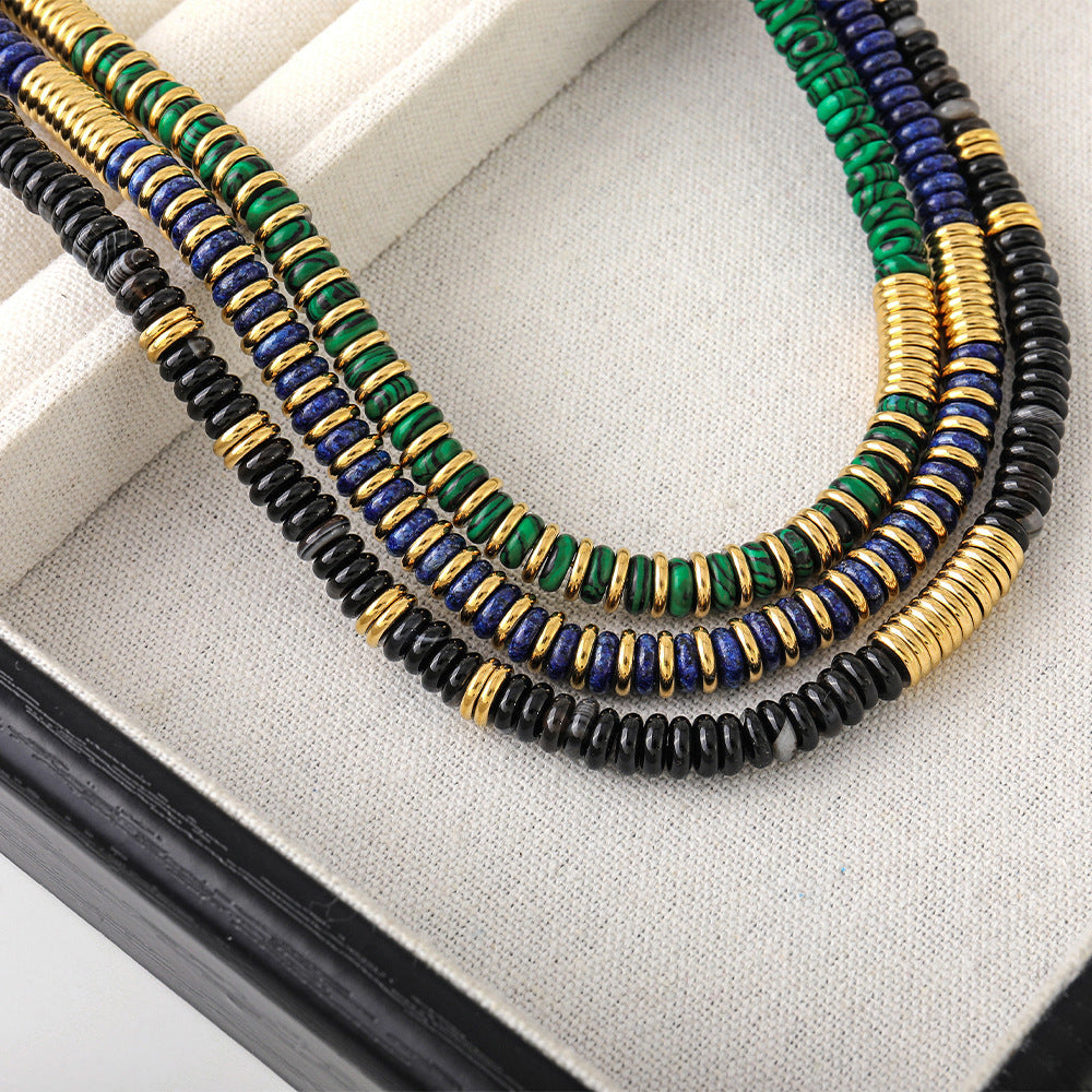 Natural stone lapis lazuli frisbee beaded necklace