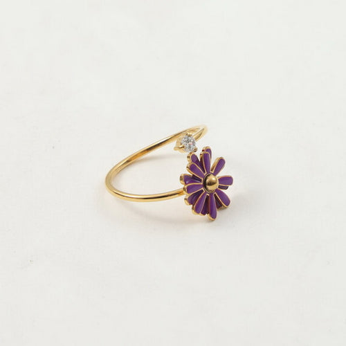 18K gold stainless steel double-layer rotatable Daisy ring