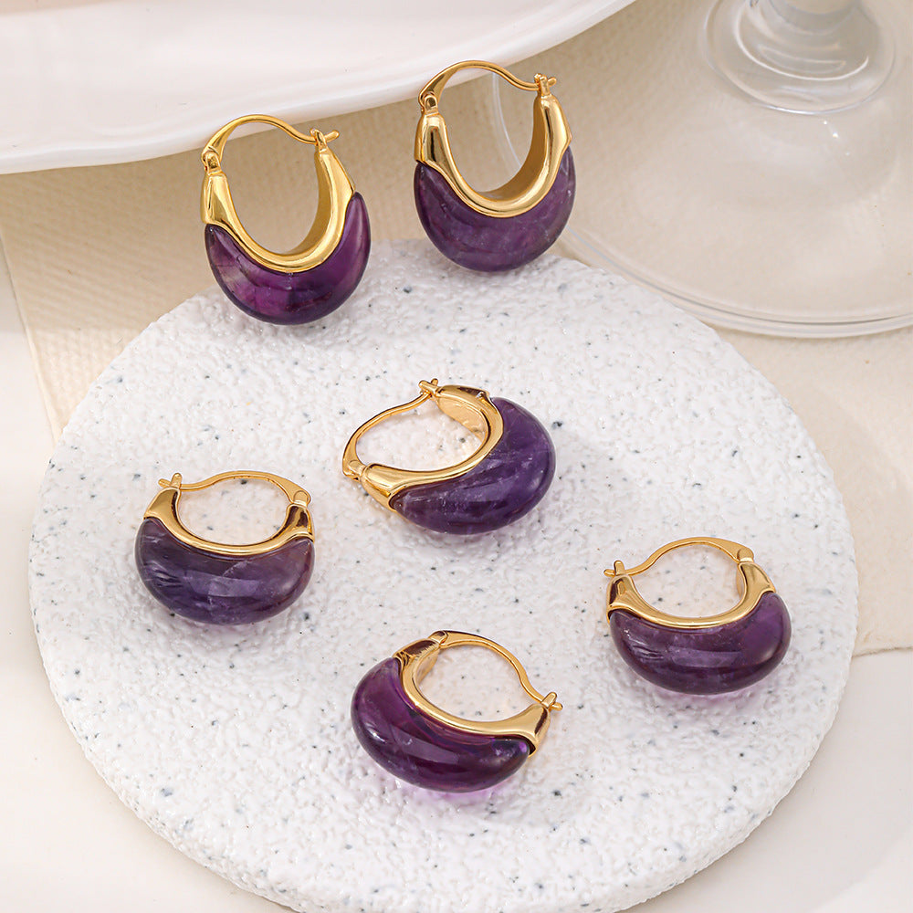 Natural amethyst U-shaped earrings
