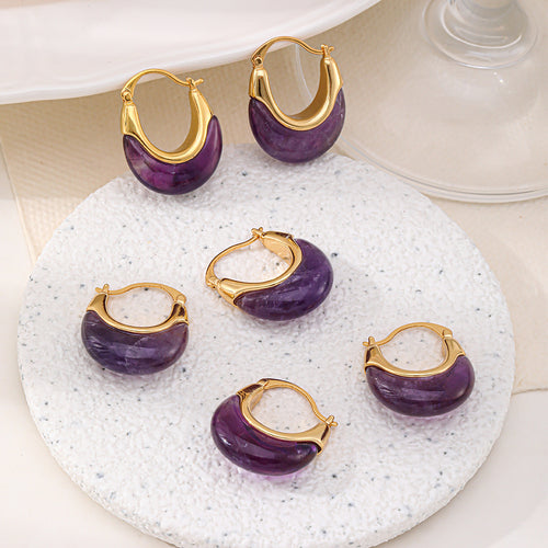 Natural amethyst U-shaped earrings