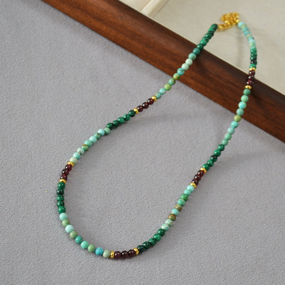 Malachite garnet turquoise beaded necklace