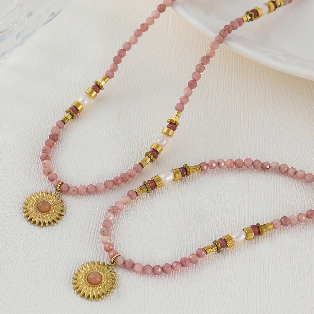 Pink natural stone handcrafted beaded necklace