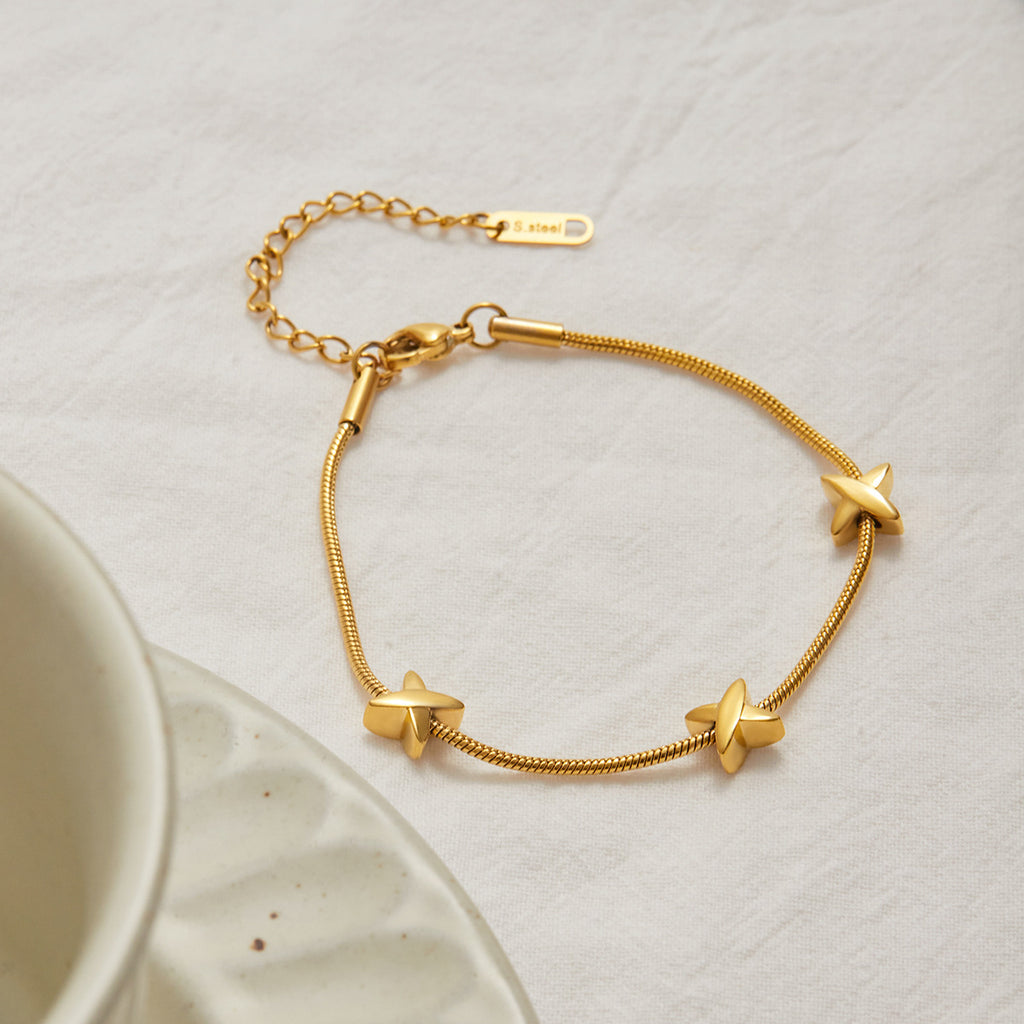 18K gold stainless steel diamond X bracelet