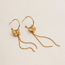 Load image into Gallery viewer, 18K gold stainless steel bow tassel C-shaped earrings