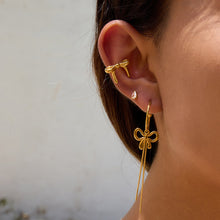 Load image into Gallery viewer, 18K gold stainless steel hollow bow tassel C-shaped earrings