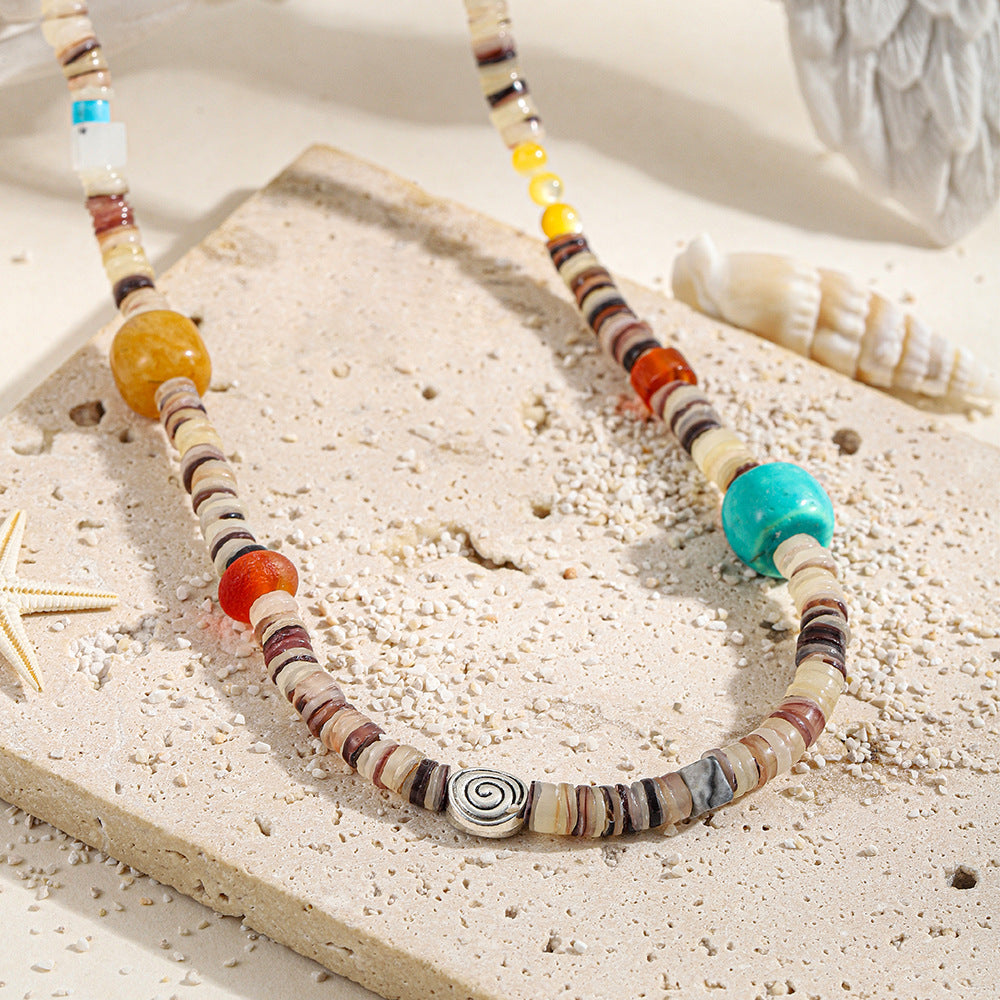 Handcrafted beaded shell natural stone necklace