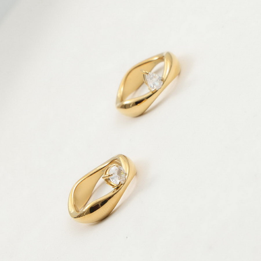 Stainless steel wavy arc-shaped ring set with zirconium