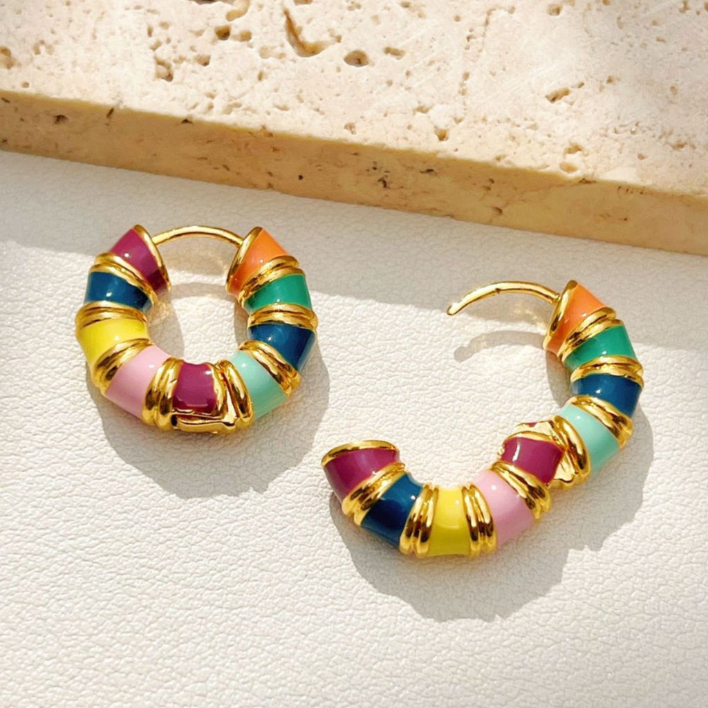 Colored enamel drop oil round earring