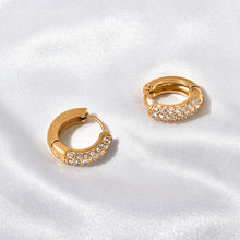 Load image into Gallery viewer, Stainless steel gold semi-circular earrings with zirconium earrings