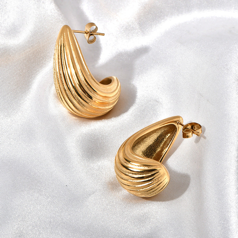 18K gold stainless steel striped teardrop earrings