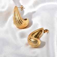 Load image into Gallery viewer, 18K gold stainless steel striped teardrop earrings