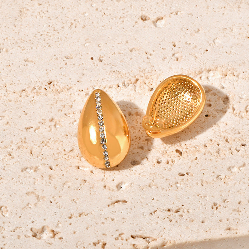 Stainless steel teardrop-shaped slightly set zircon stud earrings