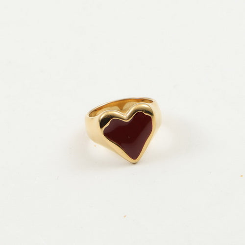 18K gold stainless steel oil-dripping red heart-shaped wide face ring