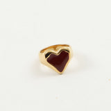 18K gold stainless steel oil-dripping red heart-shaped wide face ring