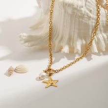 Load image into Gallery viewer, 18K gold stainless steel starfish freshwater pearl pendant necklace