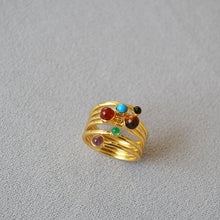 Load image into Gallery viewer, A multi-layer wound line inlaid natural stone brass gold-plated ring