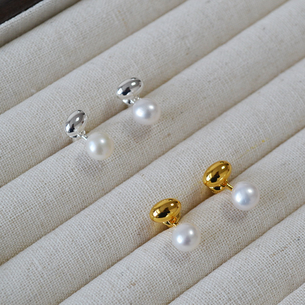 Brass gold-plated small gold bean freshwater pearl 925 silver needle earrings
