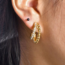 Load image into Gallery viewer, Stainless steel C-shaped double row beads set with zirconium earrings