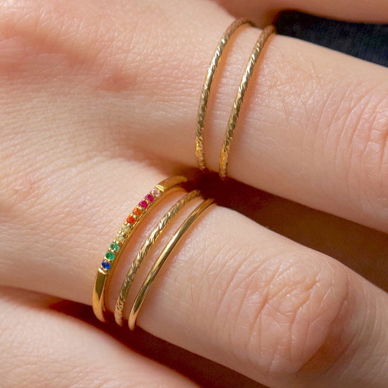 18K gold stainless steel ring with zirconium fine ring