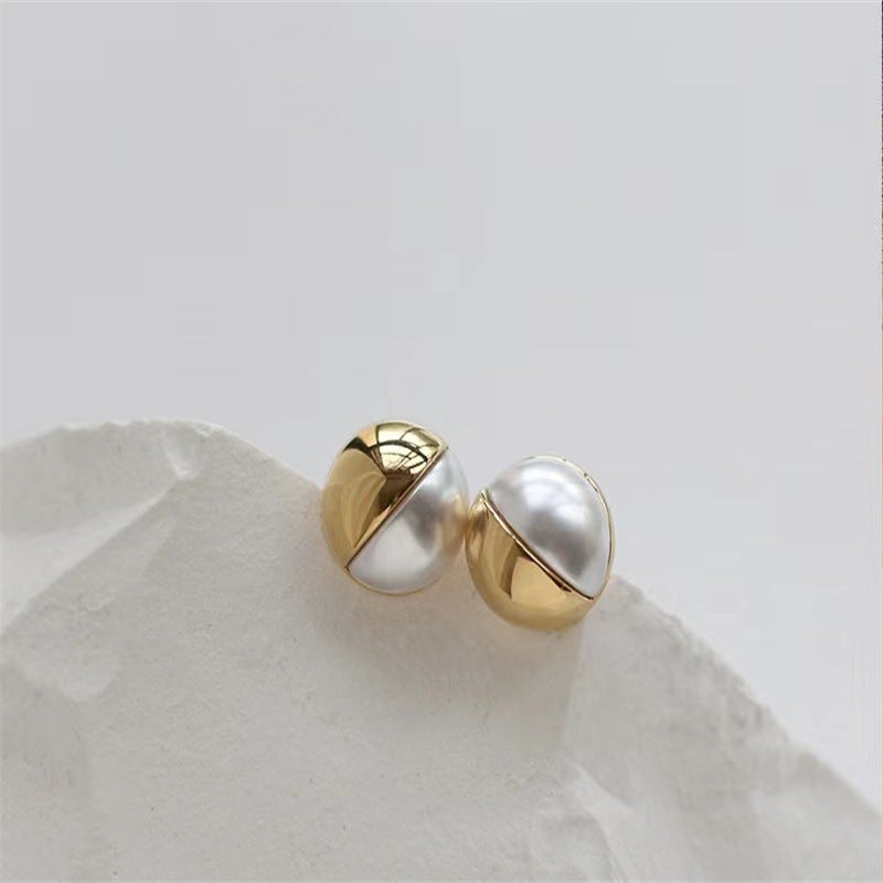 Stainless steel pearl hemispherical metal round ear studs