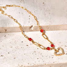 Load image into Gallery viewer, 18K gold stainless steel chain spliced heart-shaped pendant necklace