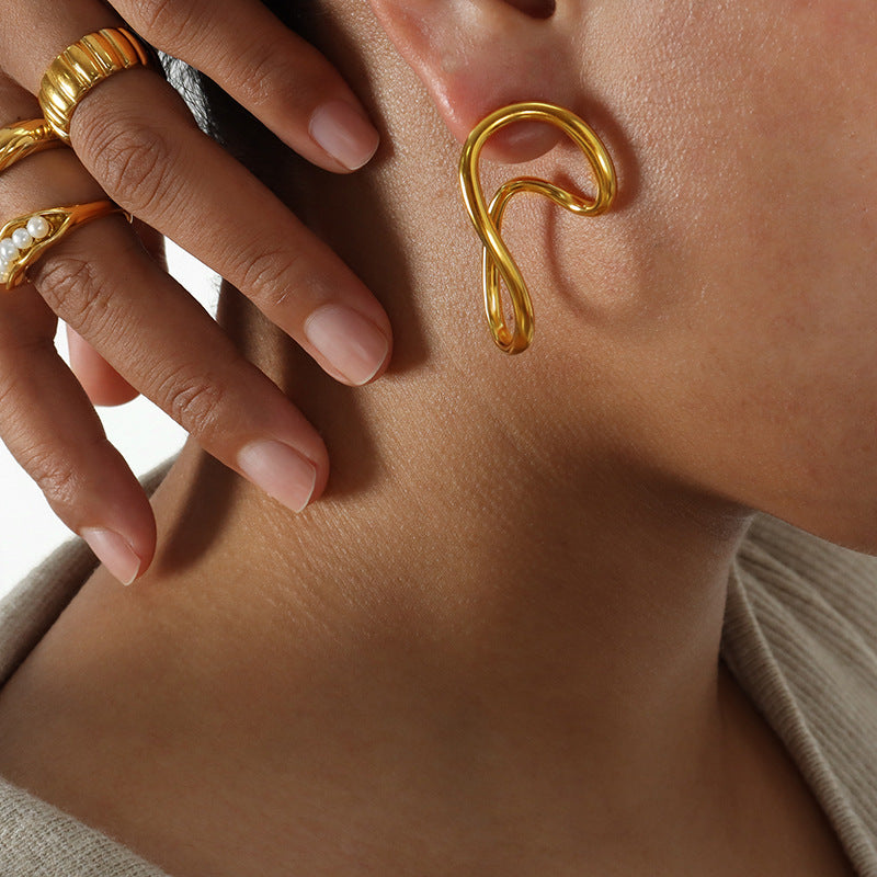 Golden stainless steel irregular-shaped encircling exaggerated earrings